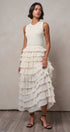 Tiered Ruffle Maxi Dress with Contrast Trim in IVORY - Women's Cocktail Dresses | Urban Daizy