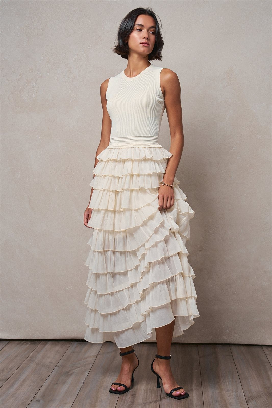 Tiered Ruffle Maxi Dress with Contrast Trim in IVORY - Women's Cocktail Dresses | Urban Daizy