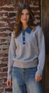 Denim Collar Polo Sweater with Gold Buttons in GREY - Women's Sweaters | Urban Daizy