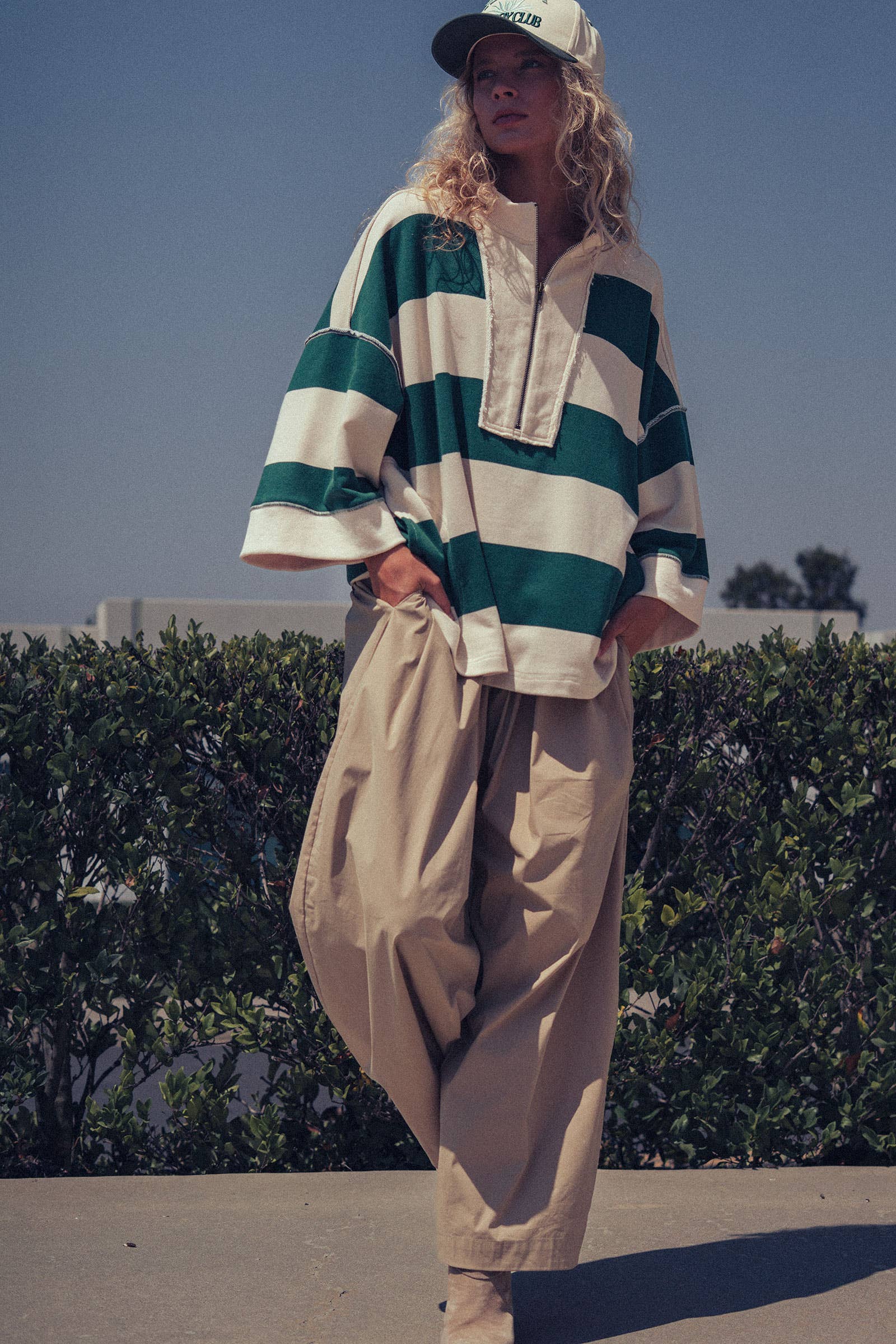 Urban Daizy Oversized Half Zip Bold Stripe Statement Pullover Sweatshirt Cream-Black Sweatshirt - Women's (UDZ-KN-00450)…