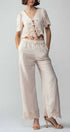 Urban Daizy Embroidered Eyelet Flutter Sleeve Top and Wide Leg Pants Natural Top & Pant Set (NOT Loungewear) - Women's (UDZ-PT-00354) – alternate view 3