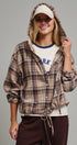 Plaid Flannel Hooded Shirt Jacket with Drawstring Hem in KHAKI - Women's Shirts & Blouses | Urban Daizy