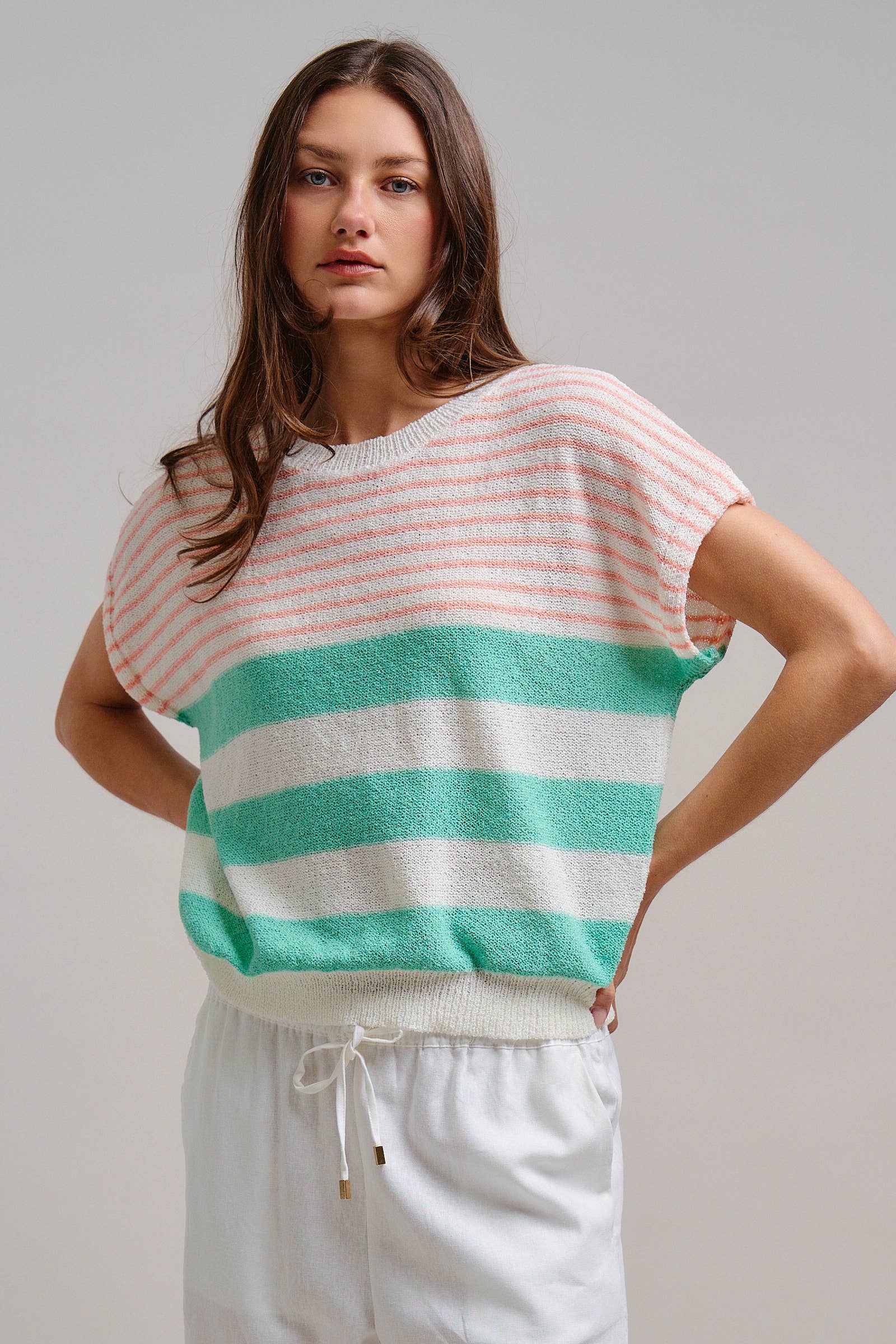 Urban Daizy Retro Striped Textured Knit Sweater Tee Mint Knit Sweater - Women's (TNTP4000-Mint) – alternate view 12