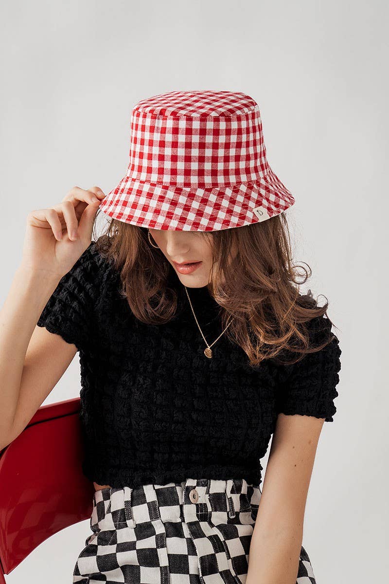 Urban Daizy Classic Spring Gingham Checkered Cotton Bucket Hat Black Bucket Hat - Women's (UDZ-AC-00031) – alternate view 3