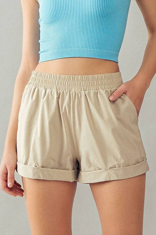 Urban Daizy Elastic Waist Rolled Hem Casual Shorts Black Shorts - Women's (UDZ-PT-00180) – alternate view 3