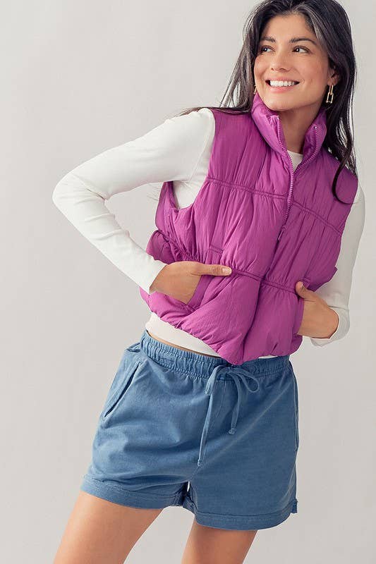 Urban Daizy Stand Collar Quilted Elastic Hem Puffer Vest Azure Outerwear Vest - Women's (UDZ-OT-00268) – alternate view 15