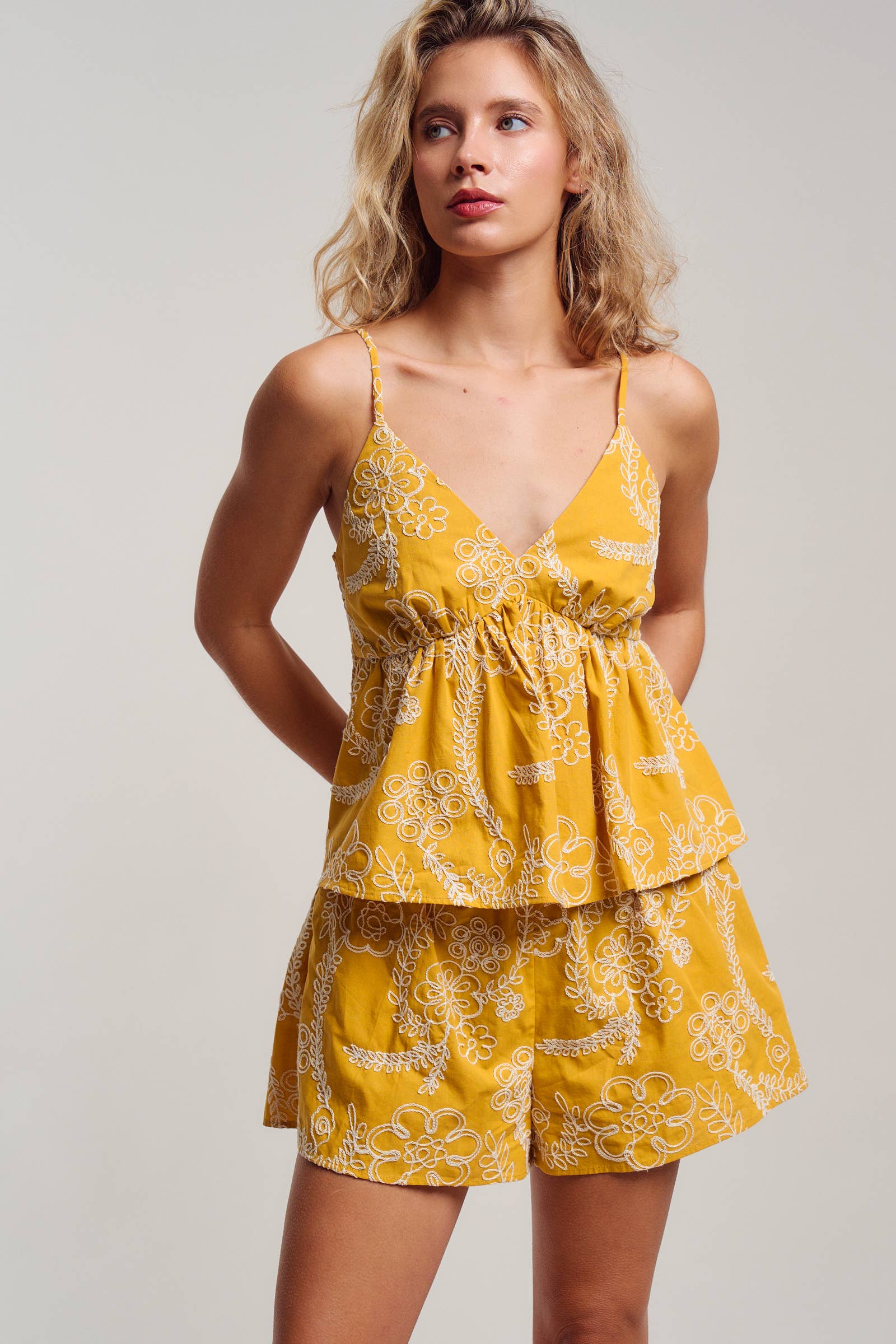 Urban Daizy Floral Embroidered Cotton Cami & Shorts Set Lt-Blue Lounge Set - Women's (UDST0150-Lt-Blue) – alternate view 3