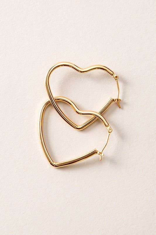 Urban Daizy 14K Gold Romantic Heart Shaped Statement Hoop Earrings Gold Hoop Earrings (UDZ-JW-00008) – alternate view 2