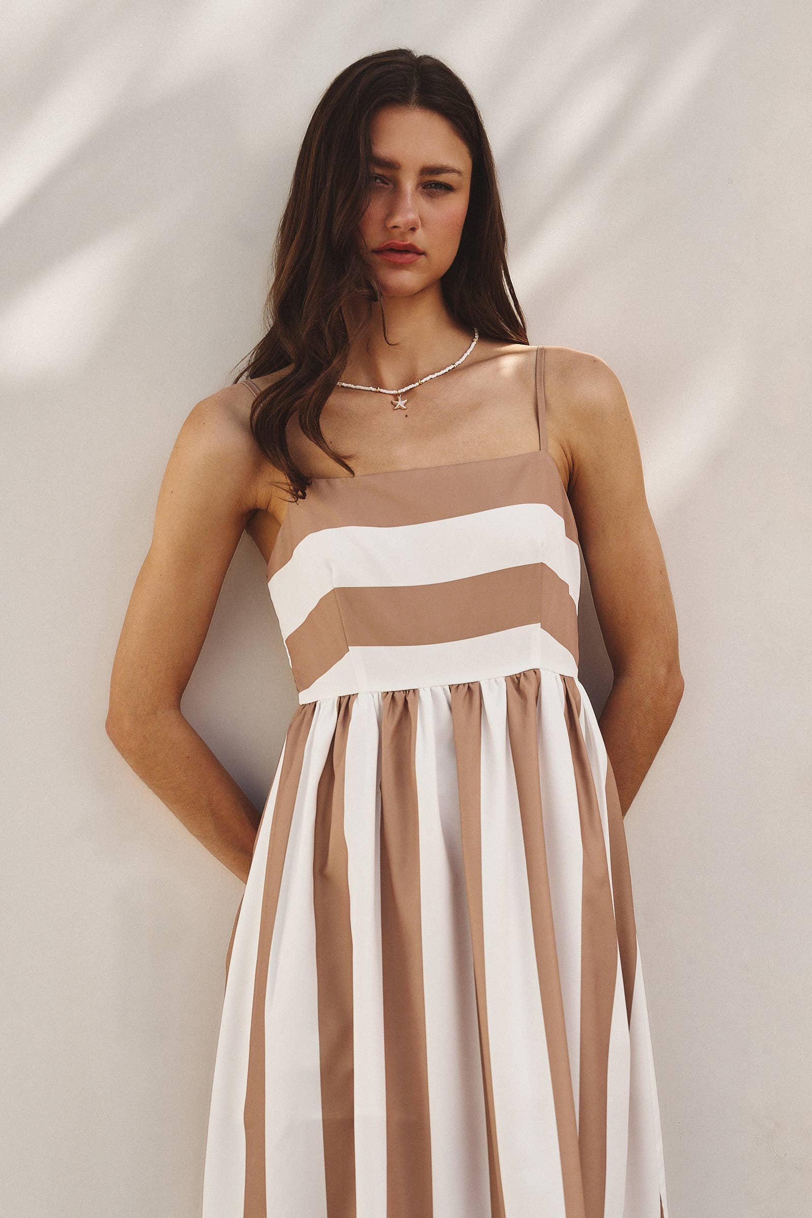 Vertical Stripe Smocked Back Maxi Dress