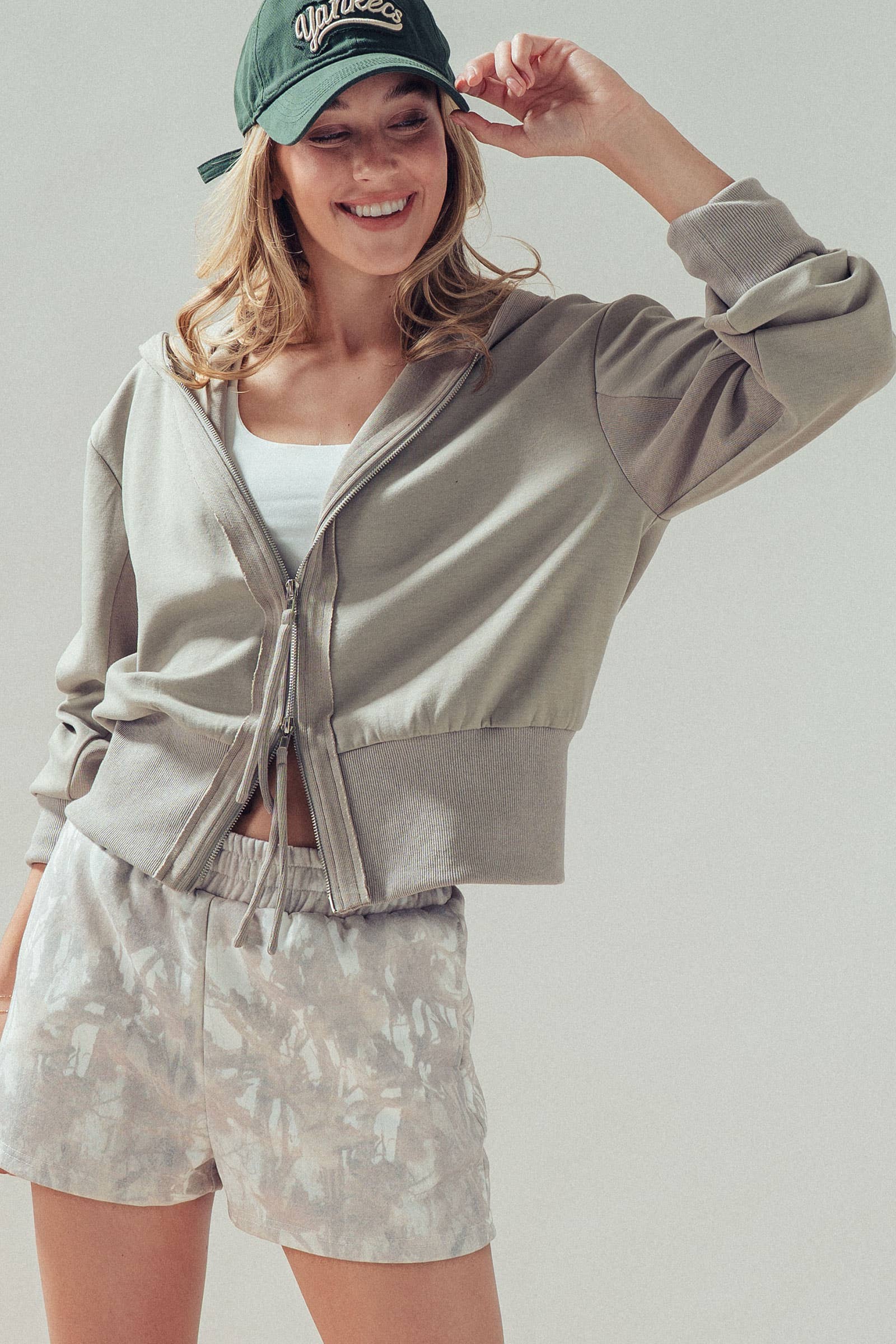 Urban Daizy Cotton Blend Zip-Up Hoodie Wide Ribbed Hem Warm-Taupe Hoodie - Women's (UDZ-KN-01044) – alternate view 11