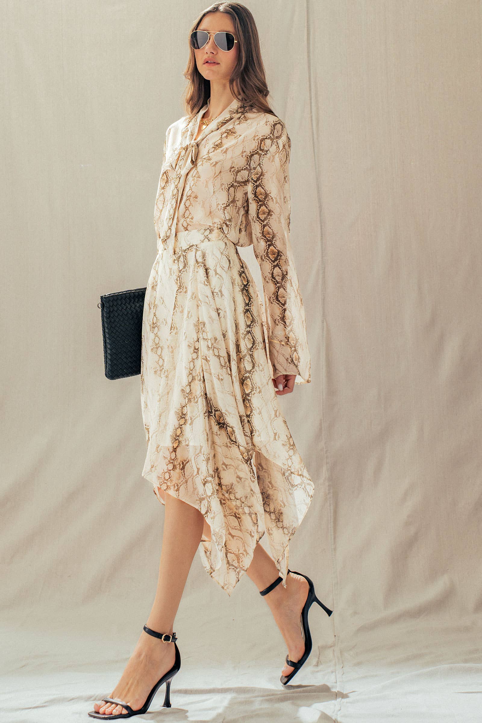 Urban Daizy Snake Print Handkerchief Hem Midi Skirt Cream-Multi Skirt - Women's (UDZ-SK-00178) – alternate view 12