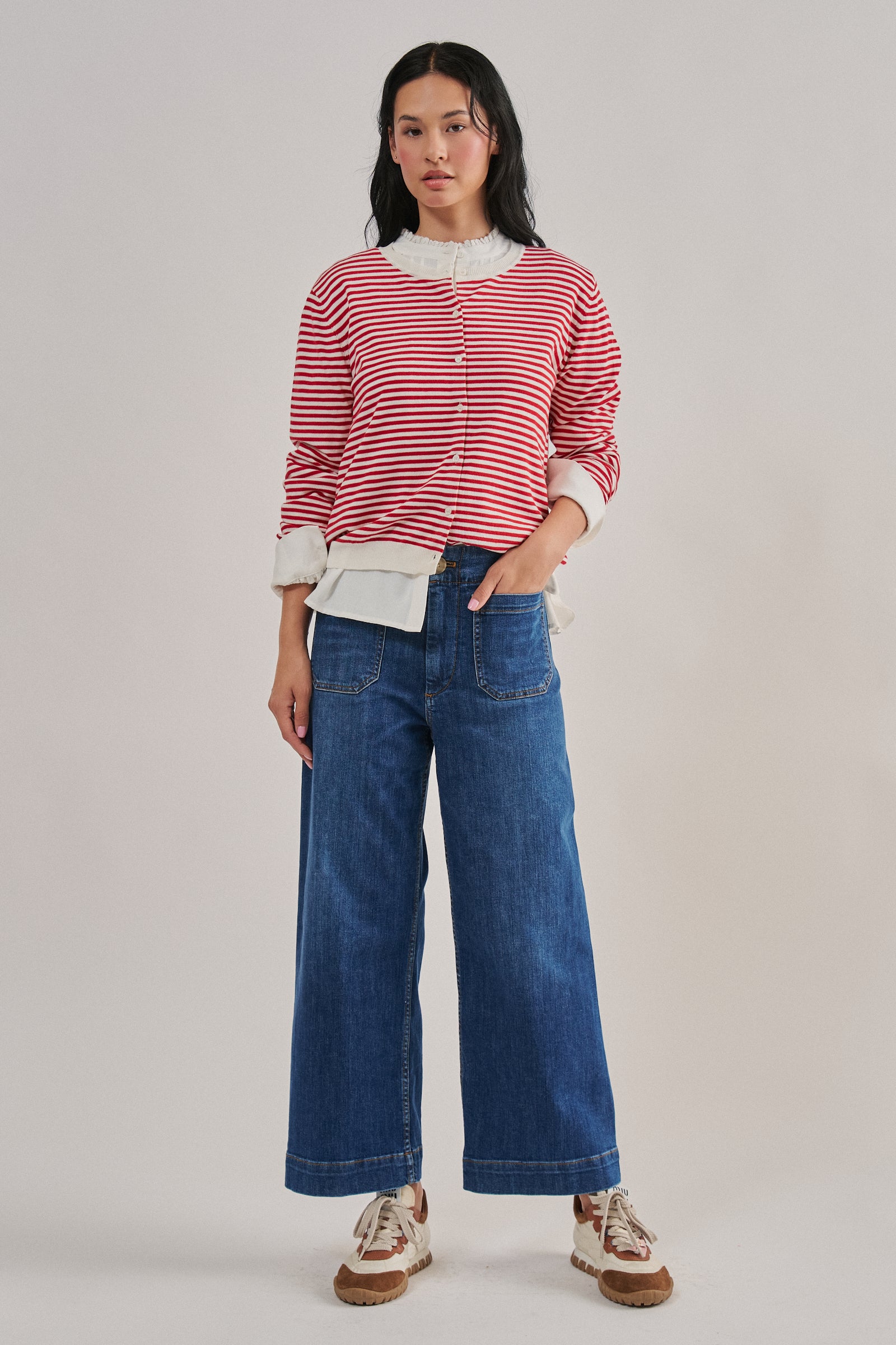 Breton Striped Knit Button Front Cardigan | wholesale cardigan - women's | Urban Daizy