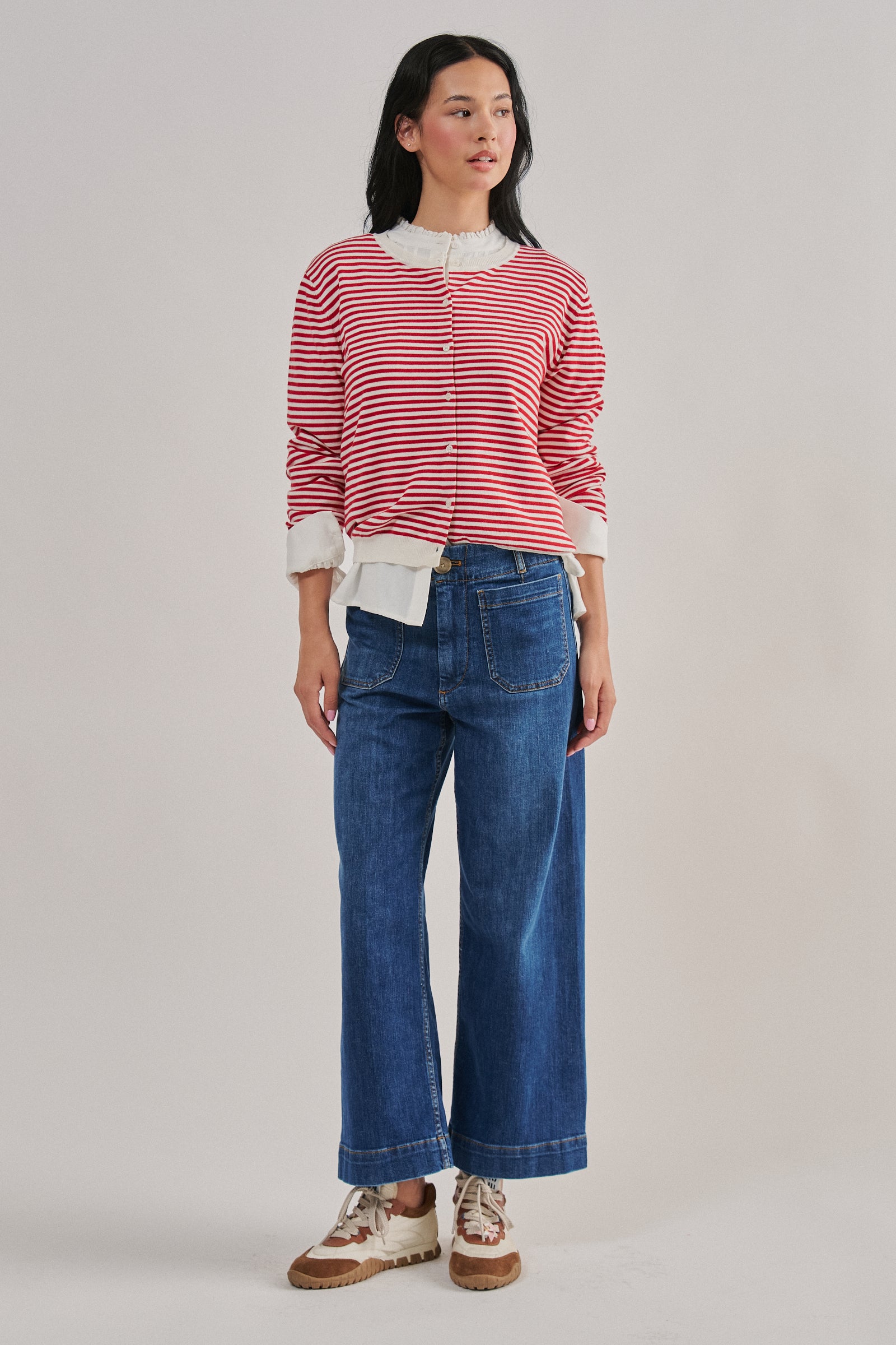Breton Striped Knit Button Front Cardigan | wholesale cardigan - women's | Urban Daizy