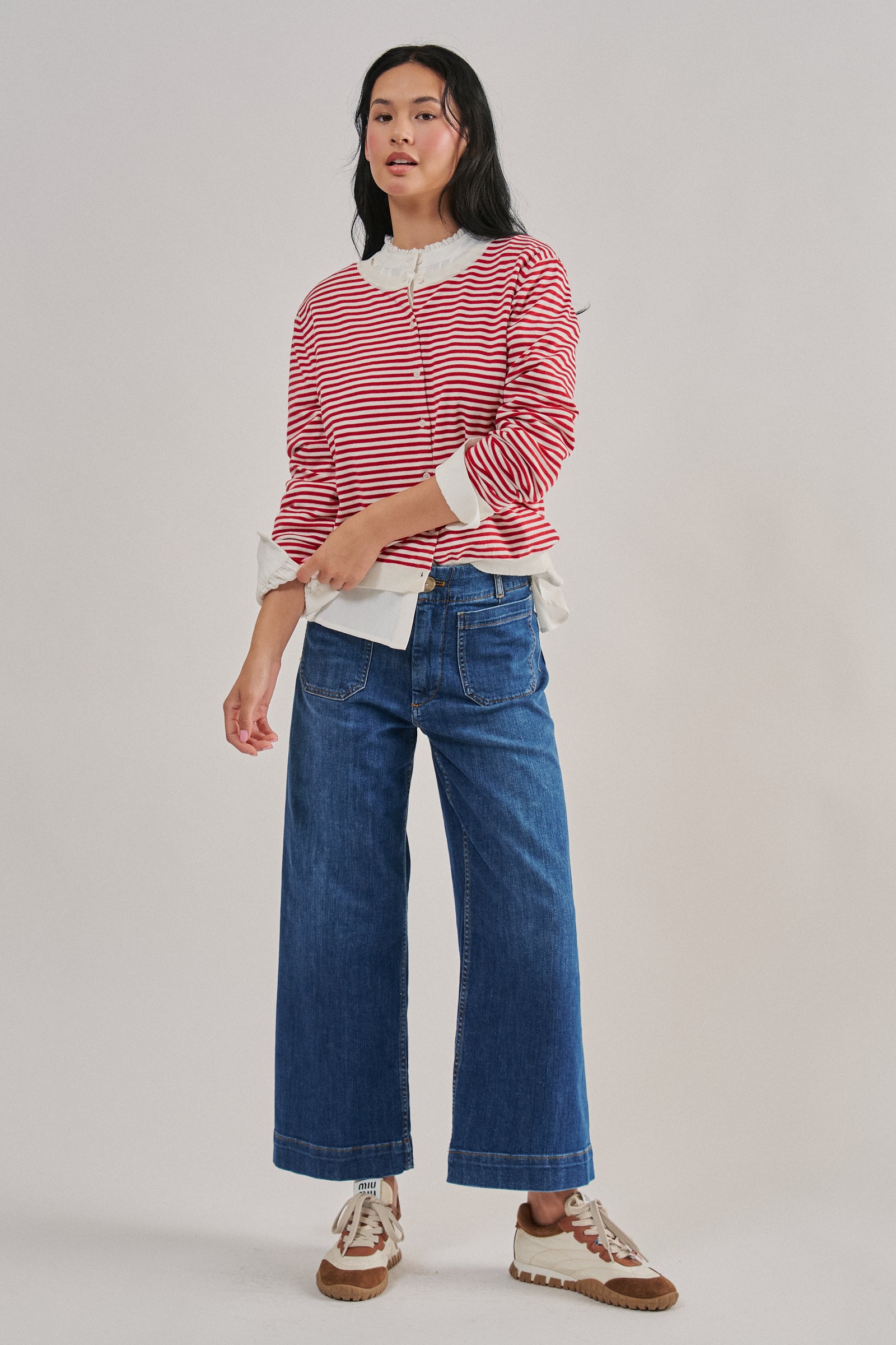 Breton Striped Knit Button Front Cardigan | wholesale cardigan - women's | Urban Daizy