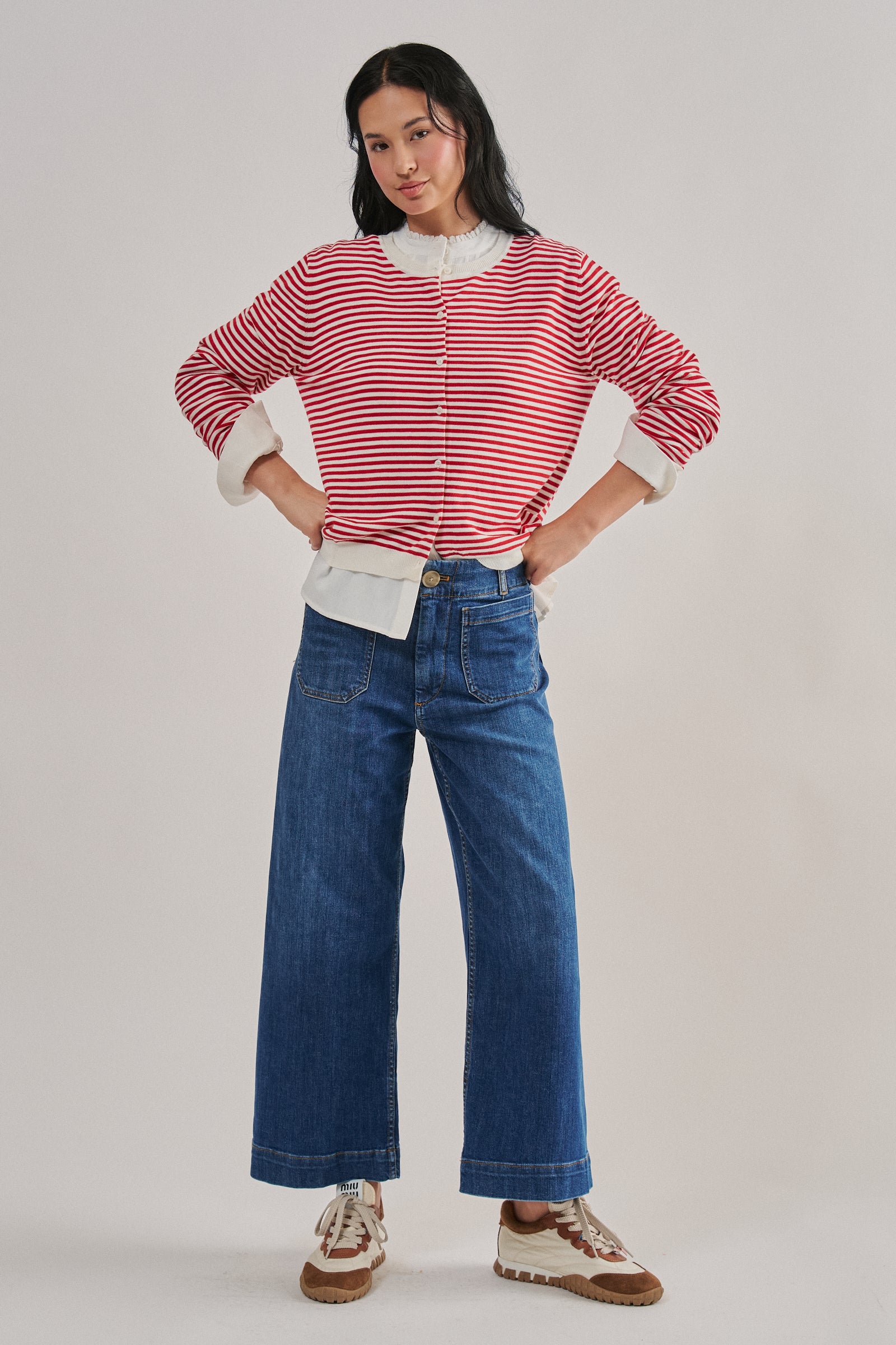 Breton Striped Knit Button Front Cardigan | wholesale cardigan - women's | Urban Daizy