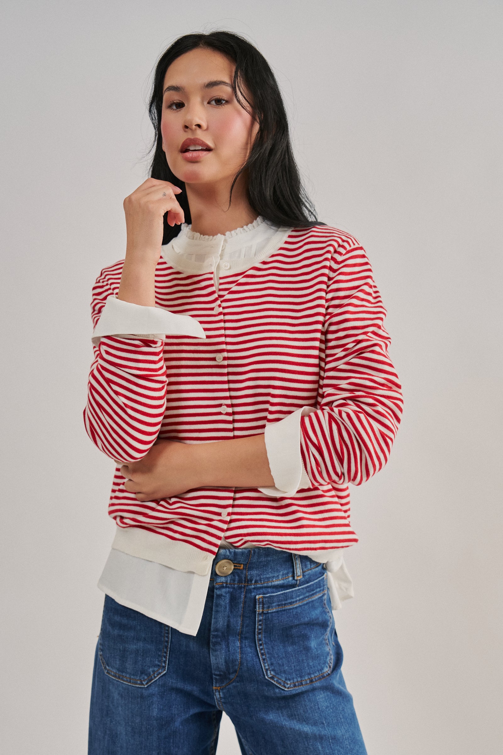 Breton Striped Knit Button Front Cardigan | wholesale cardigan - women's | Urban Daizy