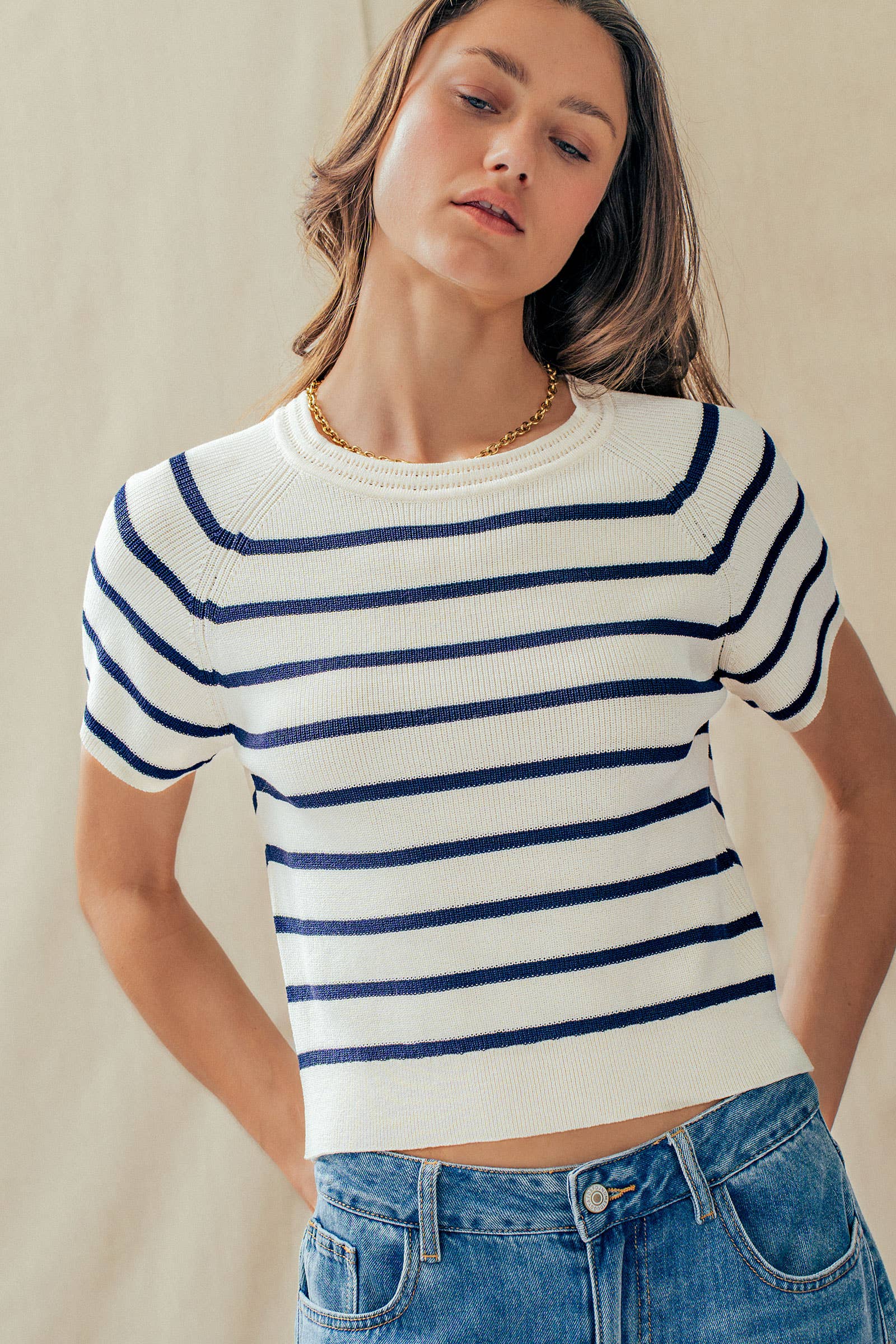 Classic Striped Raglan Sleeve Knit Top