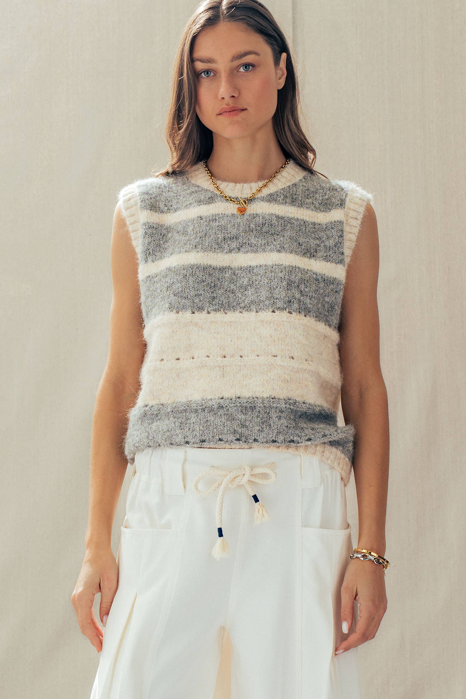 Striped Boho Knit Sweater Vest