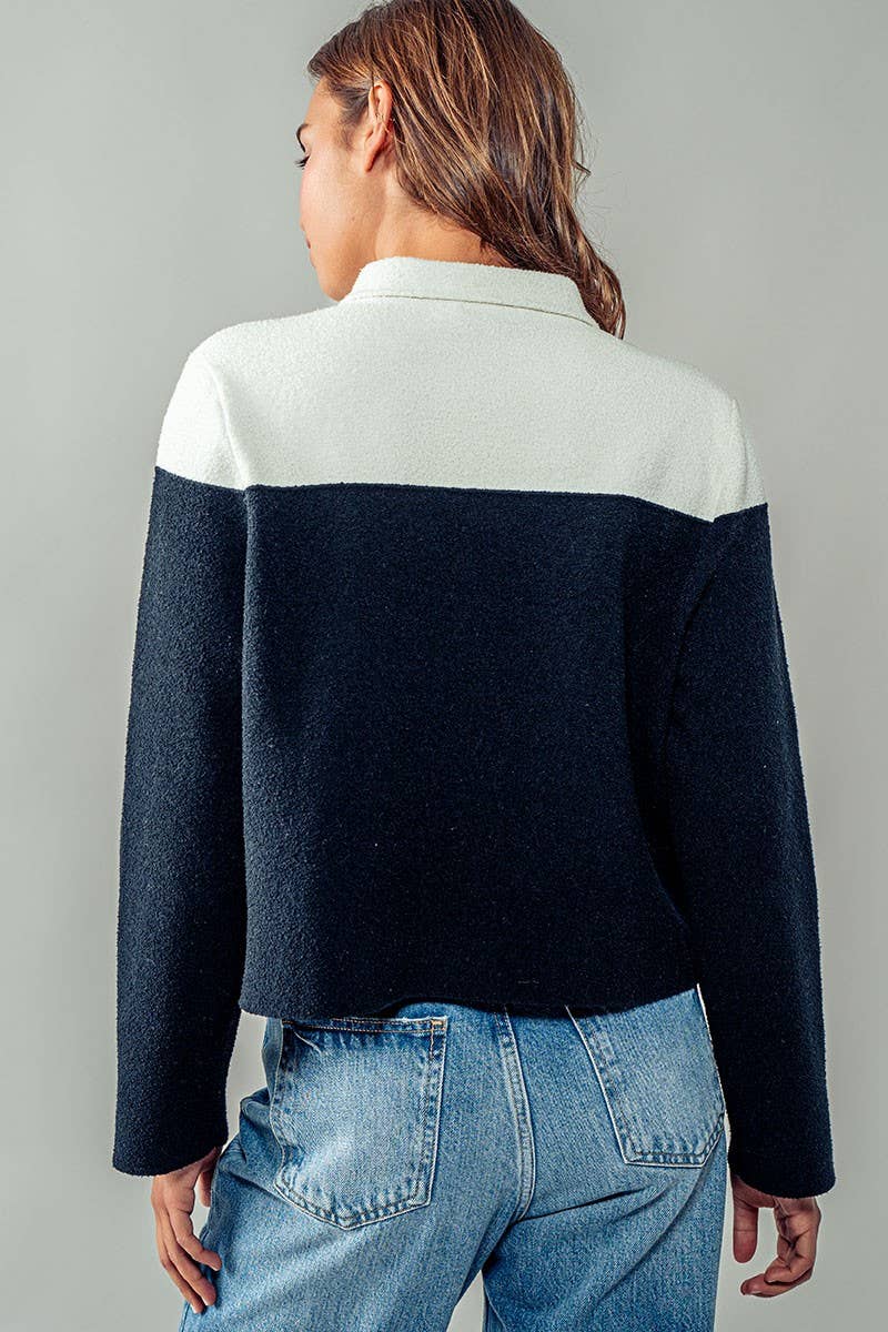 Urban Daizy Colorblock Button-Up Cropped Coat Cream-Black Coat - Women's (UDZ-OT-00349) – alternate view 4