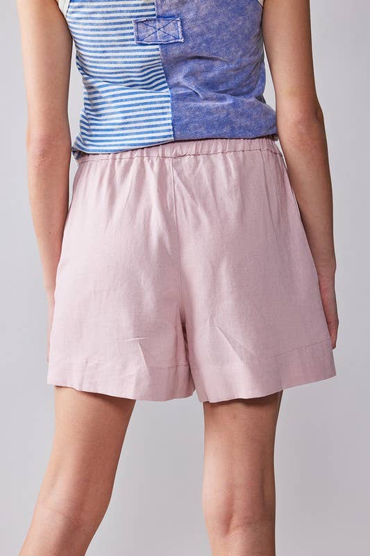 Urban Daizy Linen-Blend Elastic Waist Pocketed Shorts Pink Shorts - Women's (UDZ-PT-00217) – alternate view 6