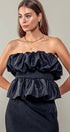 Urban Daizy Strapless Ruffle Smocked Waist Silky Peplum Top Black Blouse - Women's (UDZ-TP-00566) – alternate view 5