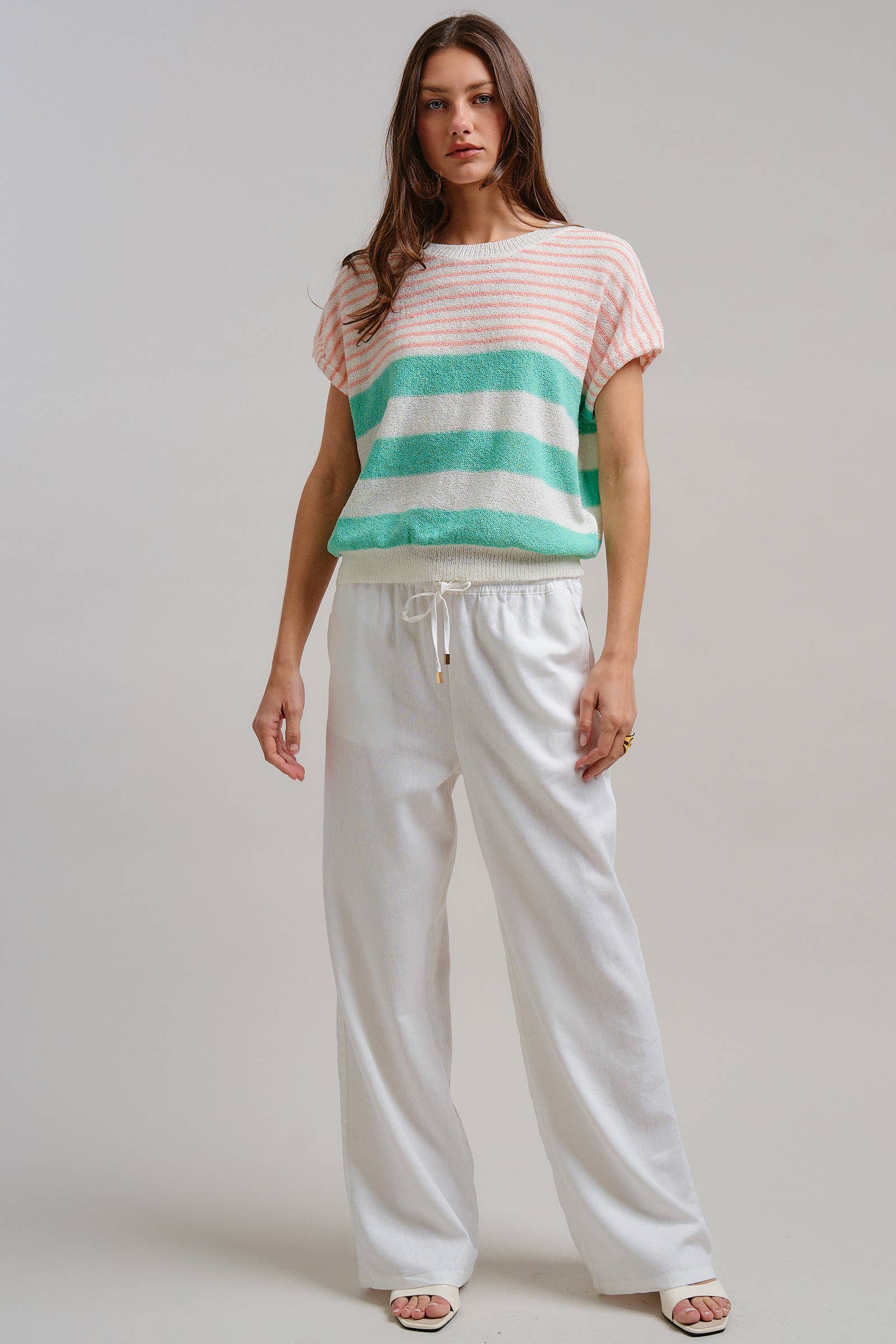 Urban Daizy Retro Striped Textured Knit Sweater Tee Mint Knit Sweater - Women's (TNTP4000-Mint) – alternate view 13