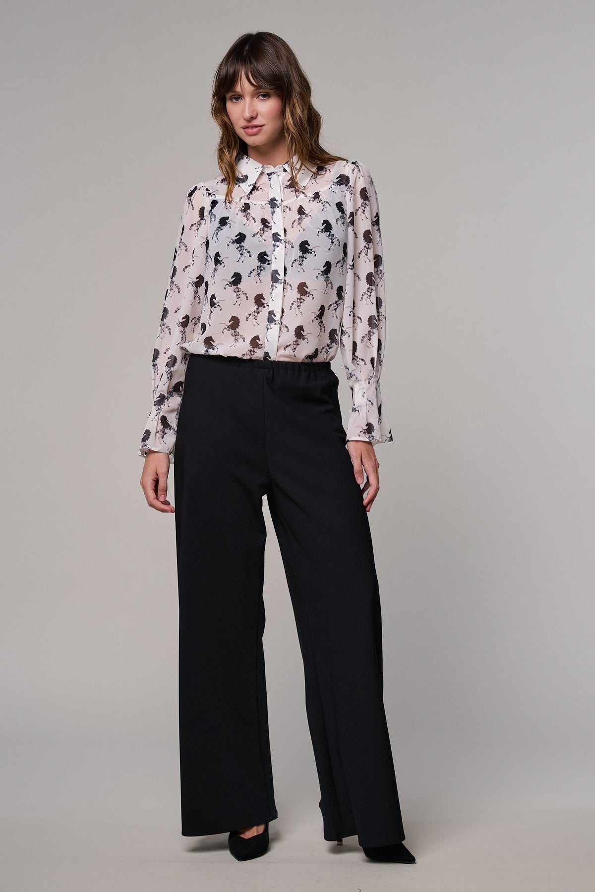 Midnight Stallion Blouse in IVORY BLACK - Women's Shirts & Blouses | Urban Daizy