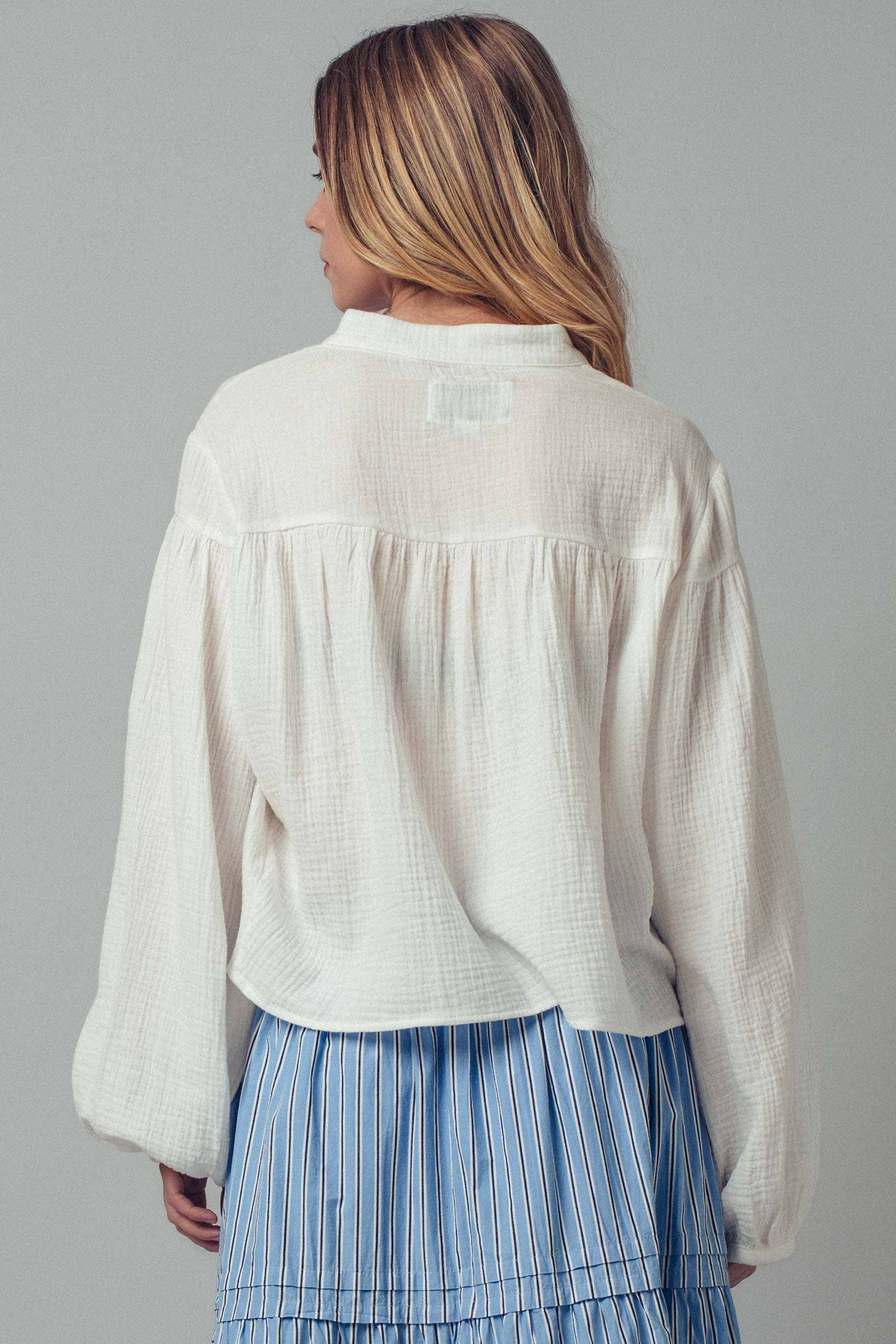 Garment Dyed Cotton Gauze Button Down Top And Shorts Set