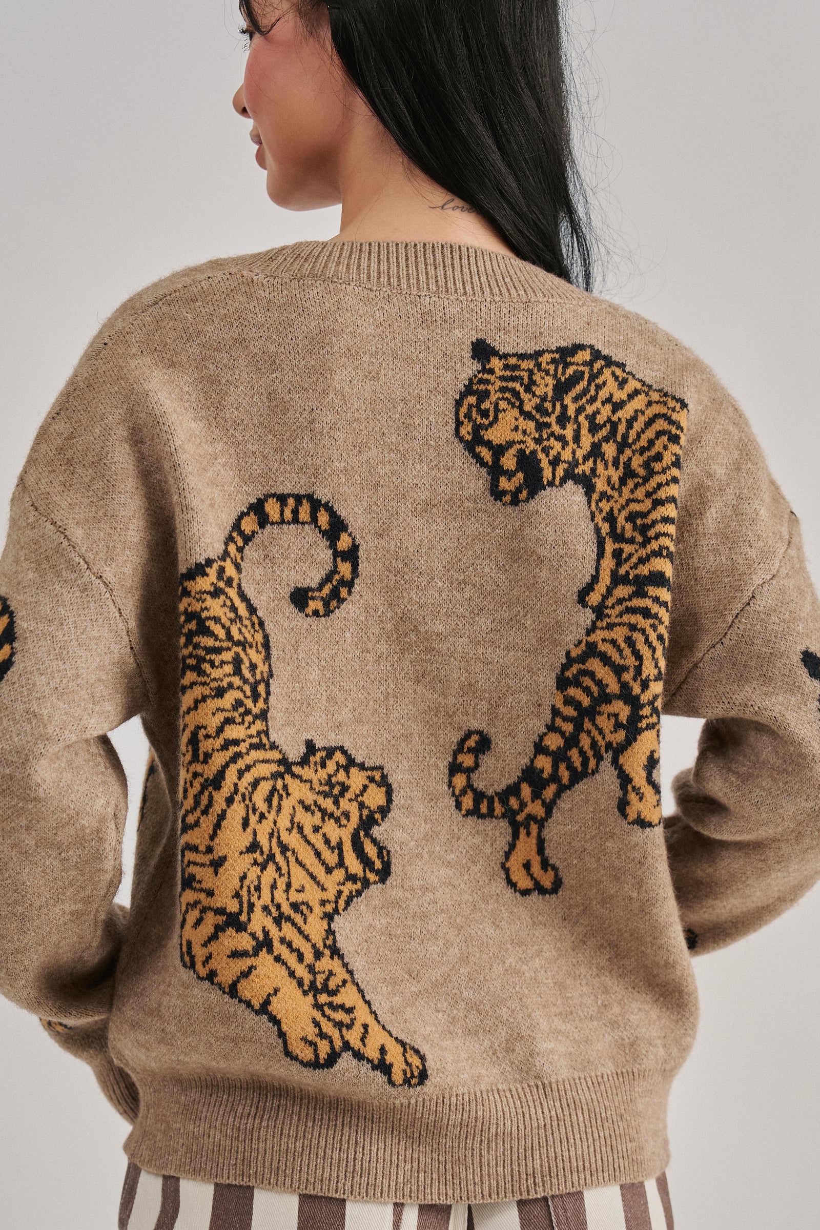 Tiger Jacquard Knit Sweater Cardigan | wholesale cardigan - women's | Urban Daizy