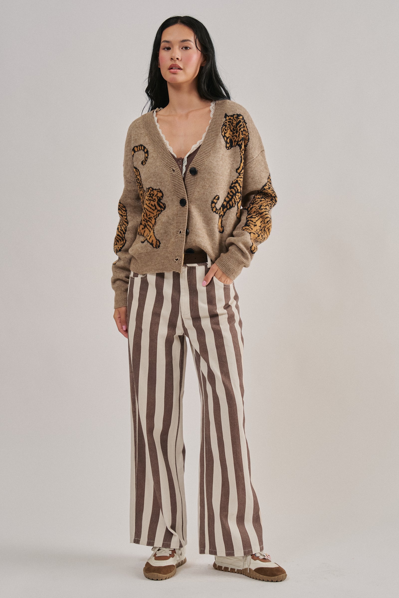 Tiger Jacquard Knit Sweater Cardigan