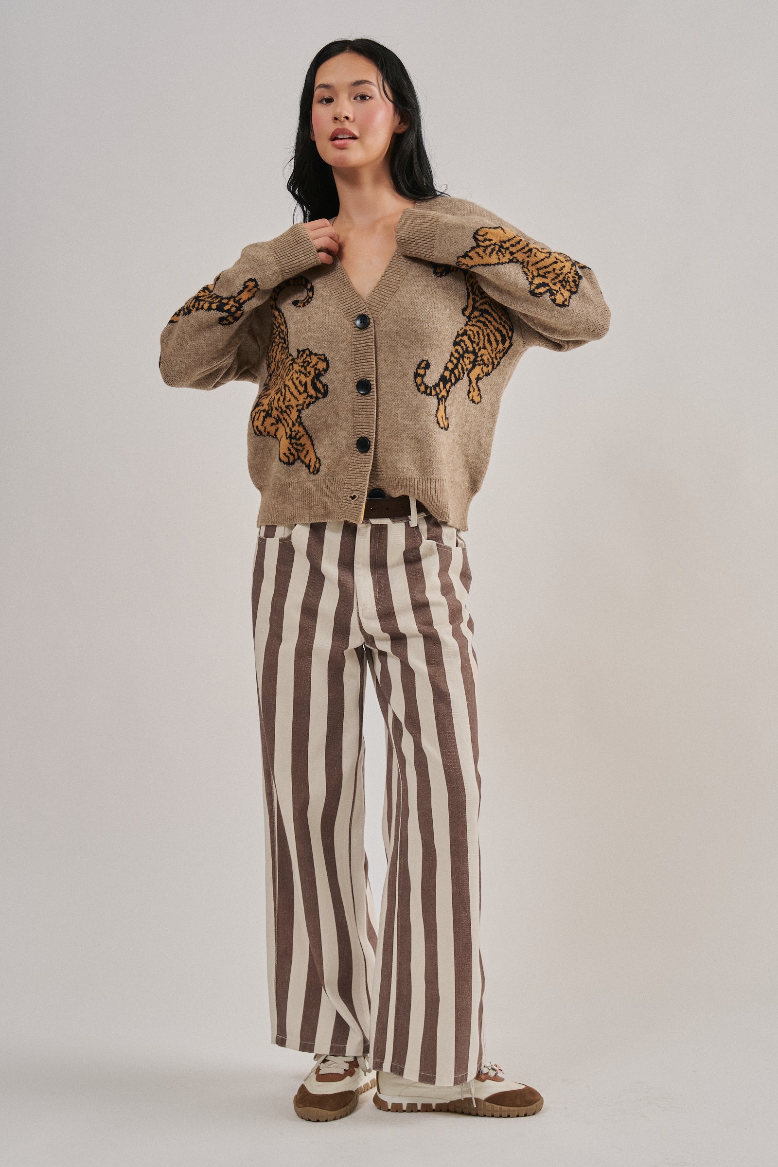 Tiger Jacquard Knit Sweater Cardigan