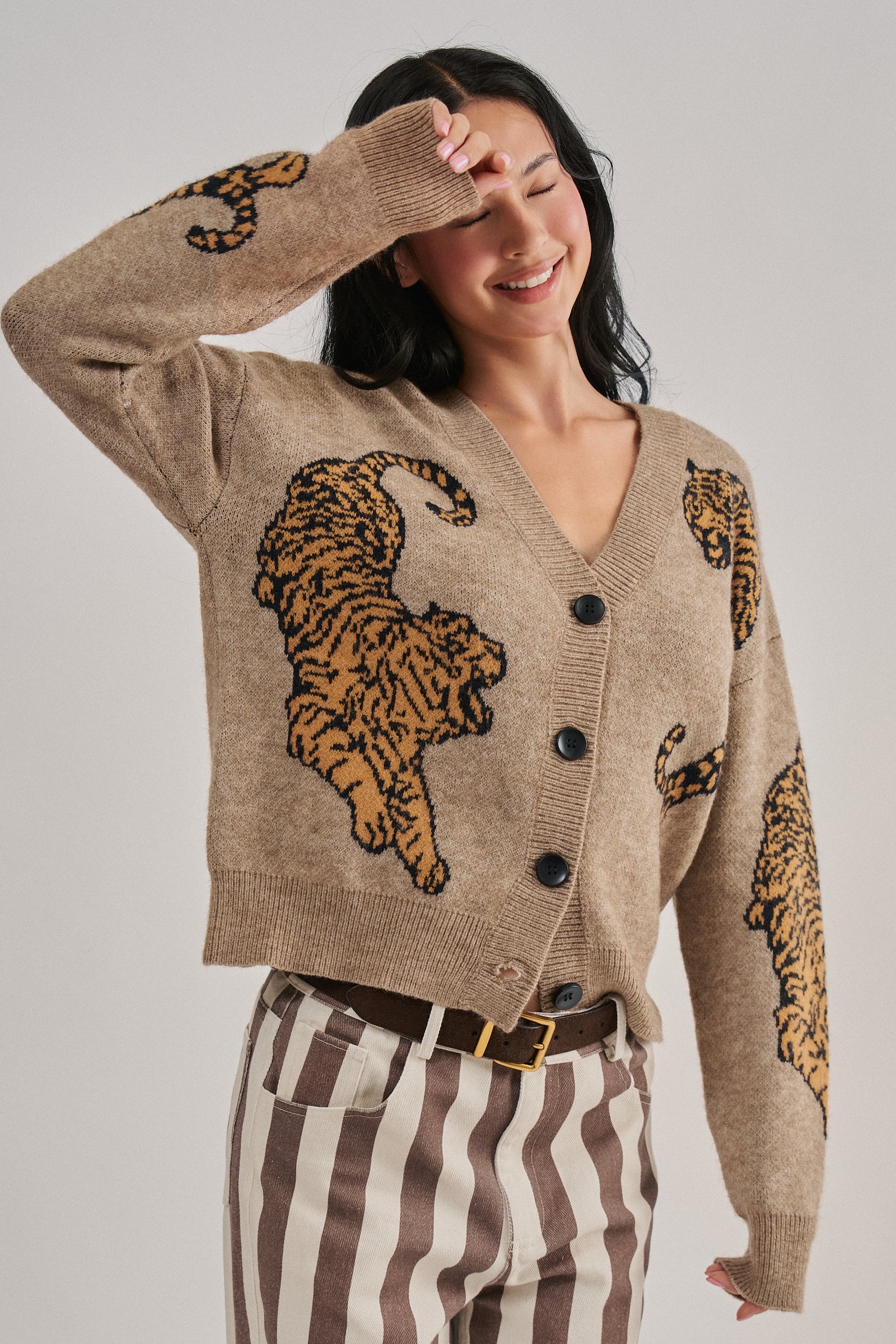 Tiger Jacquard Knit Sweater Cardigan