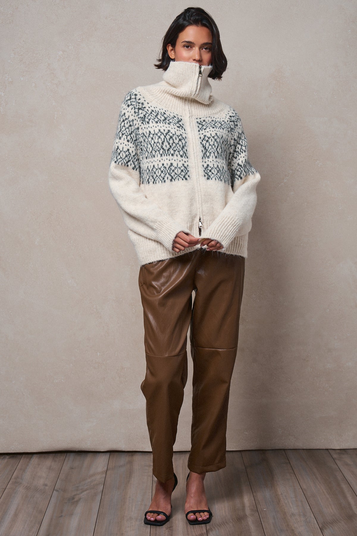 Nordic Fair Isle Zip Up Sweater Jacket