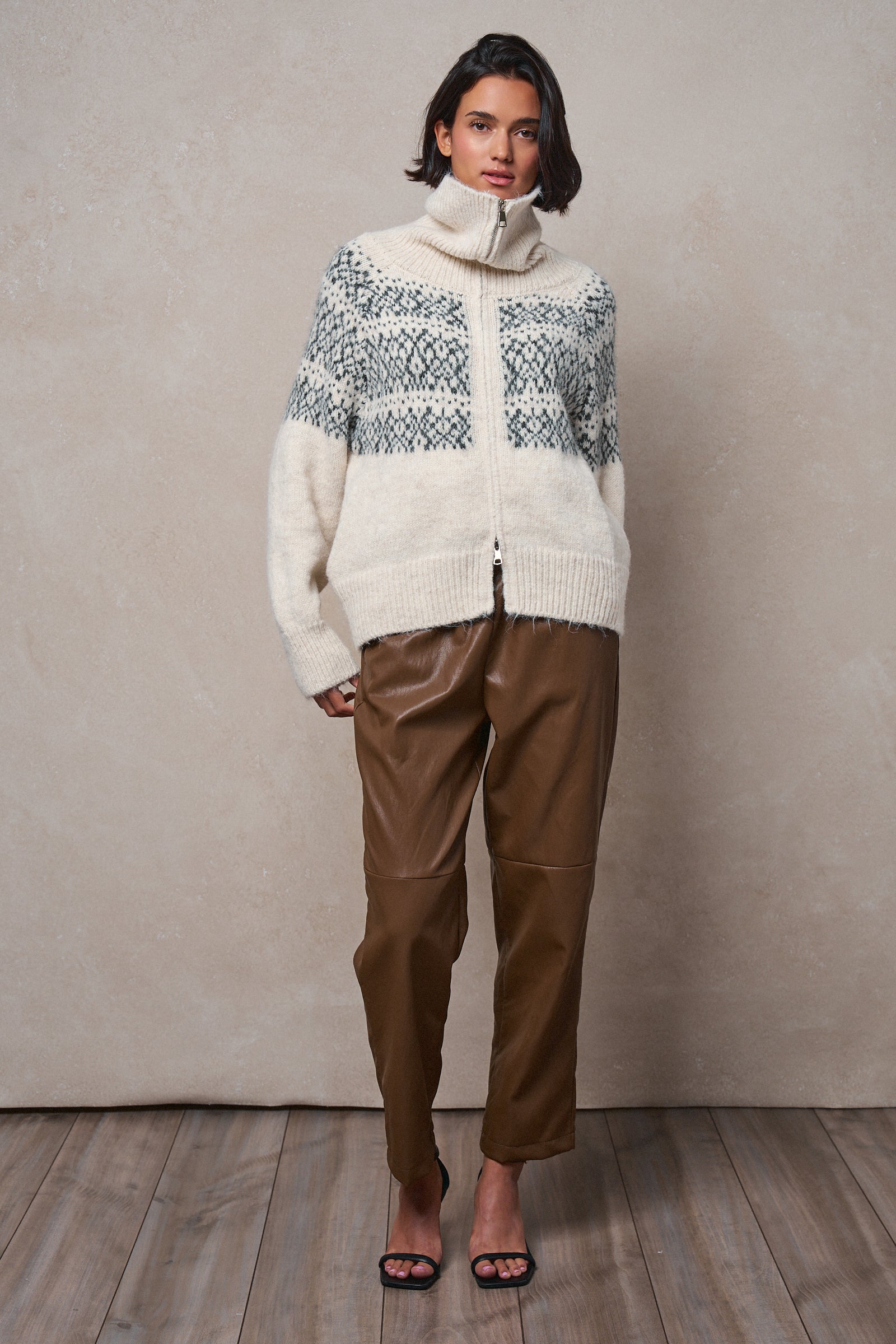 Nordic Fair Isle Zip Up Sweater Jacket