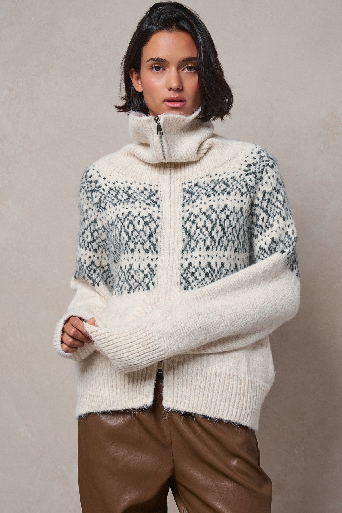 Nordic Fair Isle Zip Up Sweater Jacket