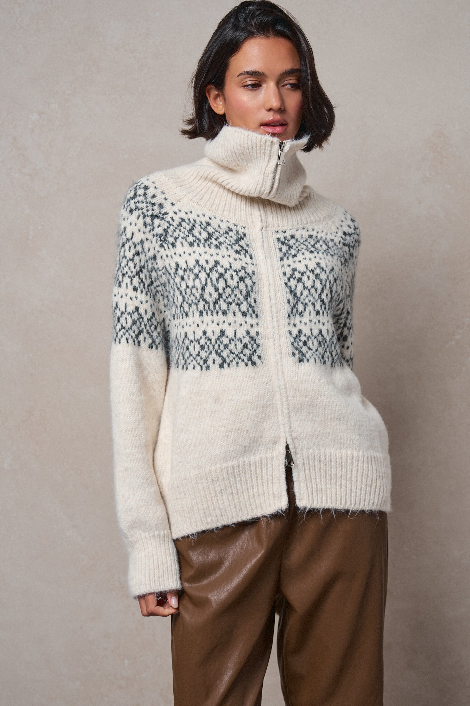 Nordic Fair Isle Zip Up Sweater Jacket