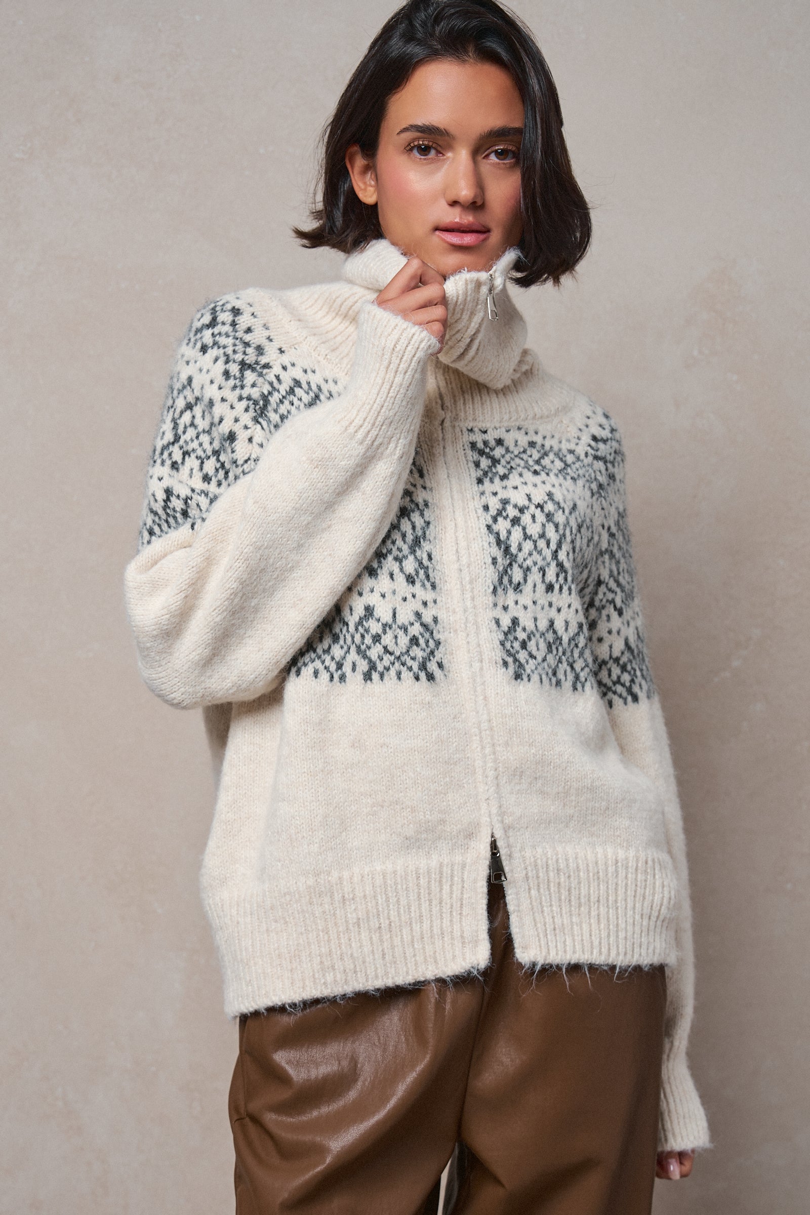Nordic Fair Isle Zip Up Sweater Jacket