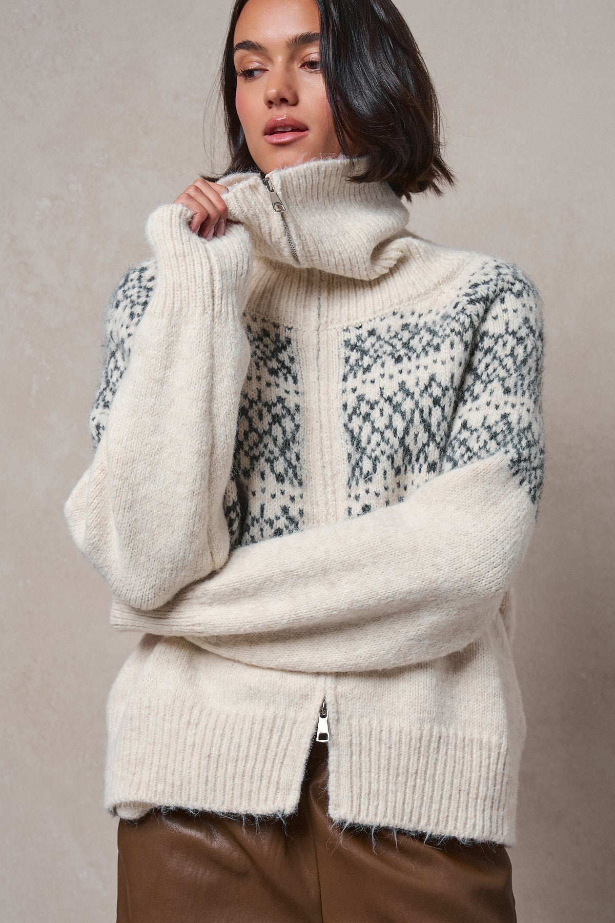 Nordic Fair Isle Zip Up Sweater Jacket