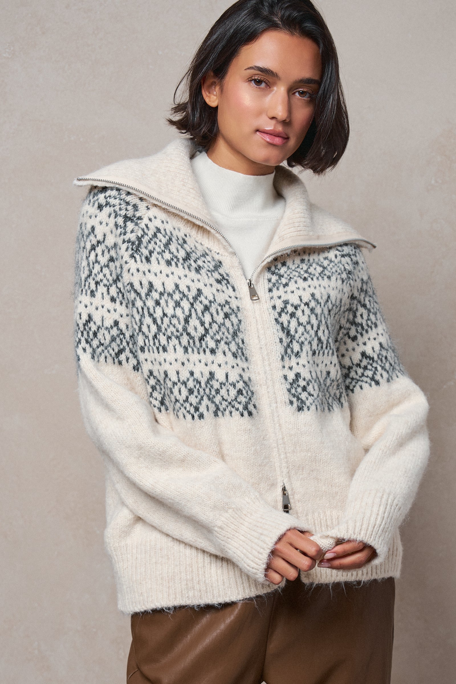 Nordic Fair Isle Zip Up Sweater Jacket
