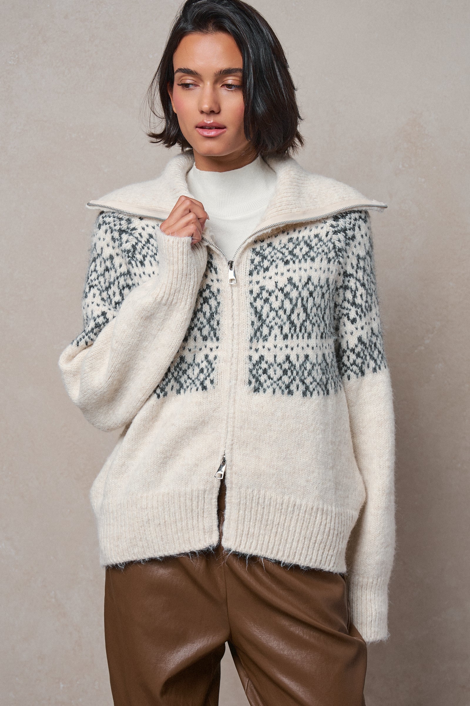 Nordic Fair Isle Zip Up Sweater Jacket