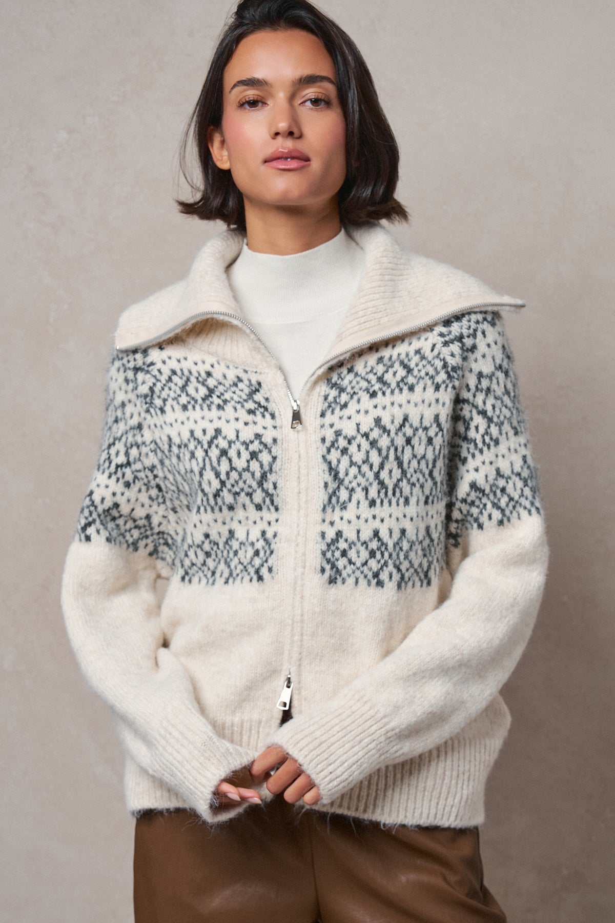 Nordic Fair Isle Zip Up Sweater Jacket