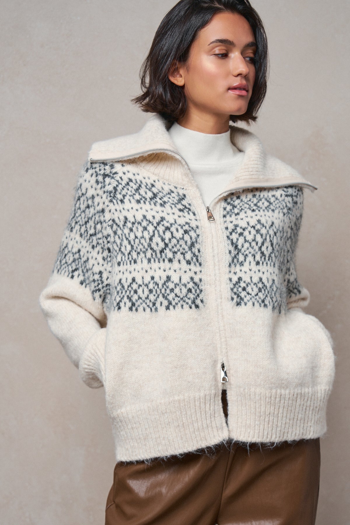 Nordic Fair Isle Zip Up Sweater Jacket