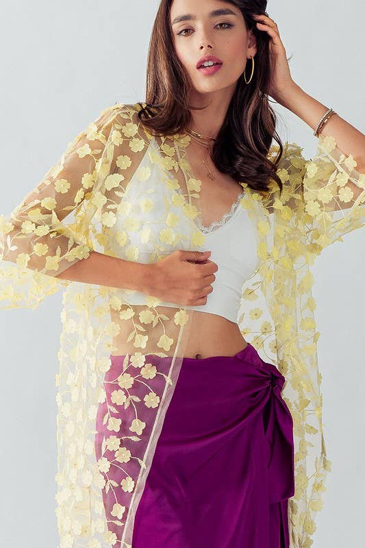 Urban Daizy Romantic Sheer Floral Embroidered Duster Length Kimono Yellow Kimono - Women's (UDZ-KN-00020) – alternate view 20
