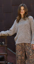 New York Sequin Letter Fuzzy Wool Blend Pullover Sweater in MOCHA - Women's Sweaters | Urban Daizy