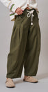 Pleated Wide-Leg Barrel Pant with Drawstring in OLIVE - Women's Casual Pants | Urban Daizy