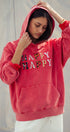 Urban Daizy "HAPPY HAPPY" Vintage Washed Hoodie Red Hoodie - Women's (UDZ-KN-00891) – alternate view 4
