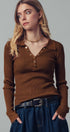 Urban Daizy Classic Fitted Ribbed Knit Polo Sweater Brown Knit Sweater - Women's (UDZ-KN-00657)