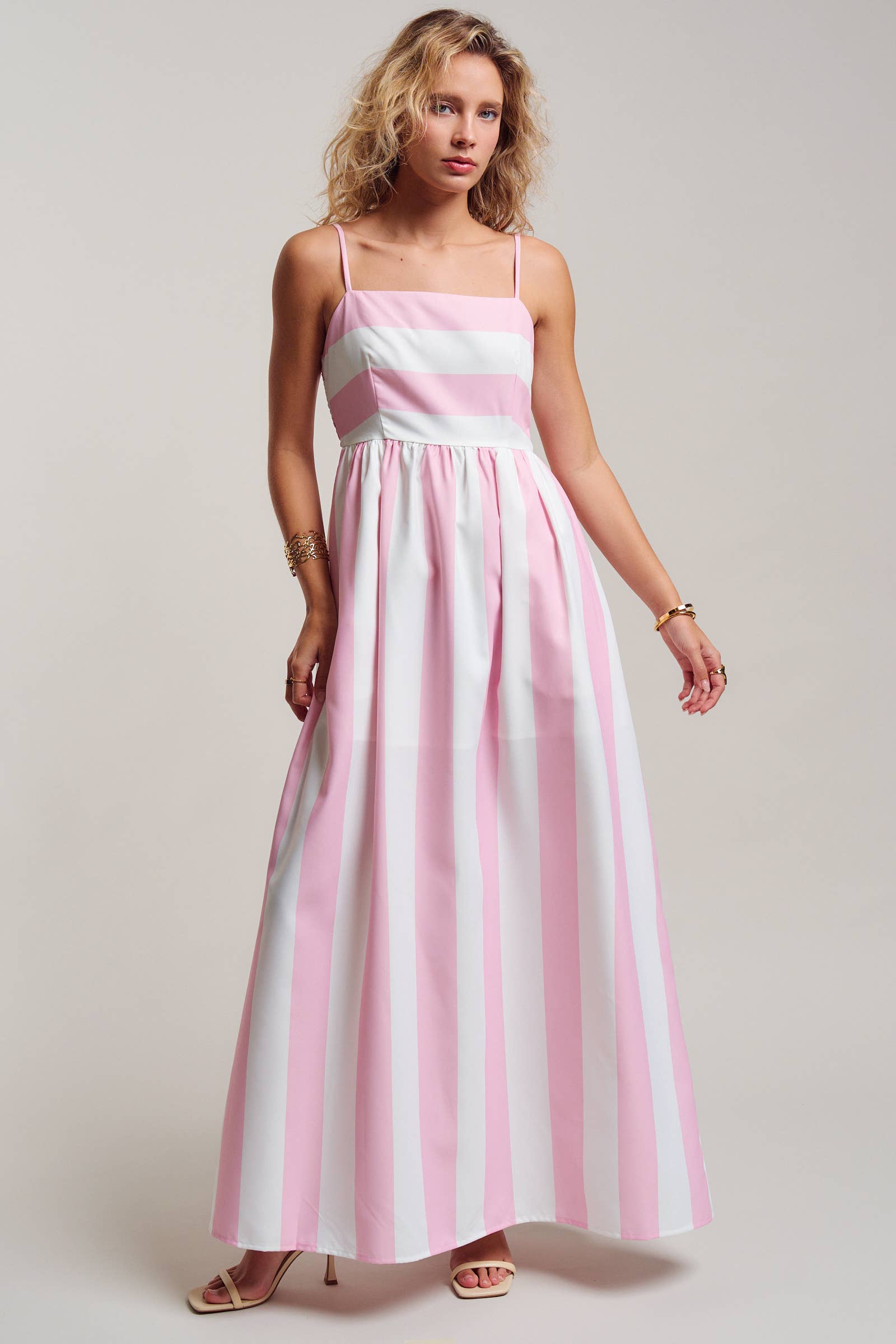 Vertical Stripe Smocked Back Maxi Dress