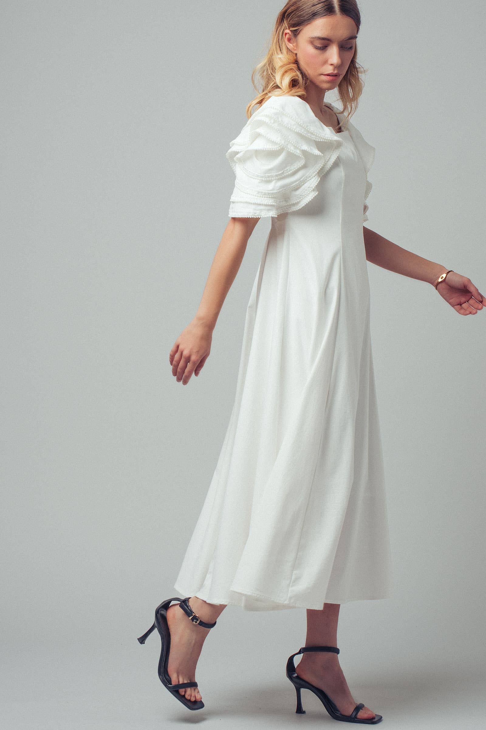 Tiered Ruffle Sleeve Smocked Midi Dress