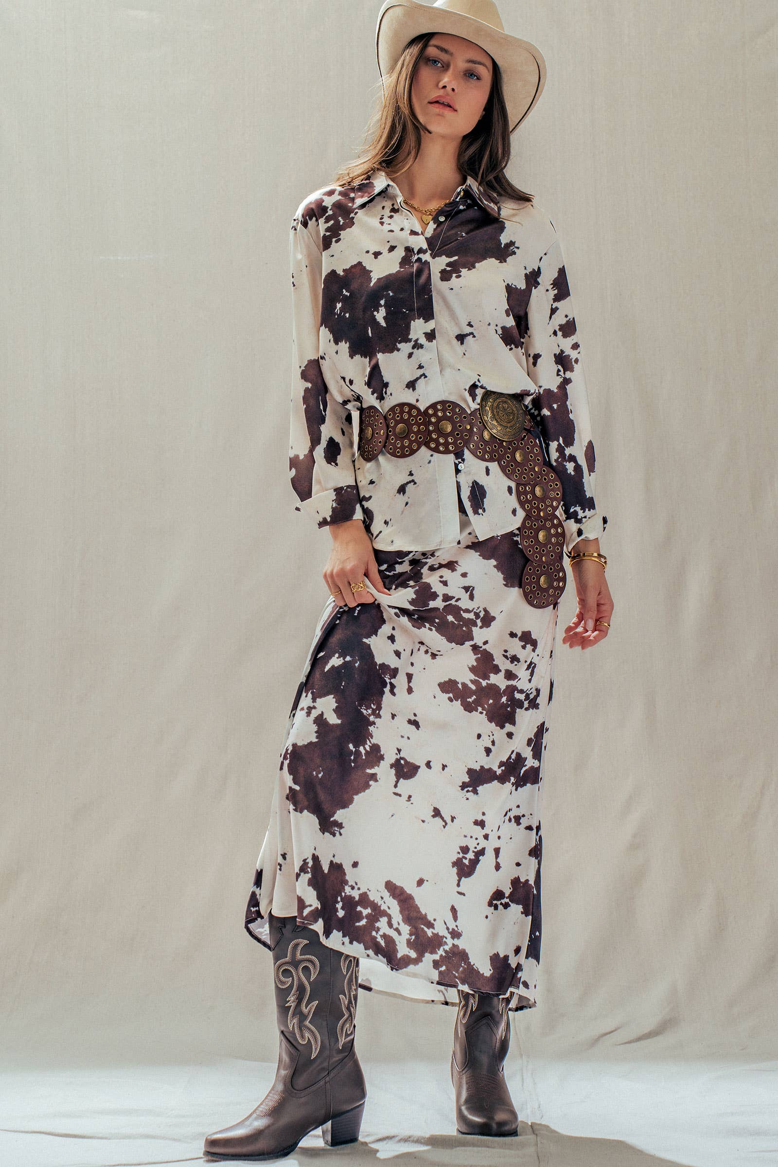 Urban Daizy Cowhide Print Satin Drawstring Midi Skirt Animal-Print Skirt - Women's (UDSK0074) – alternate view 15